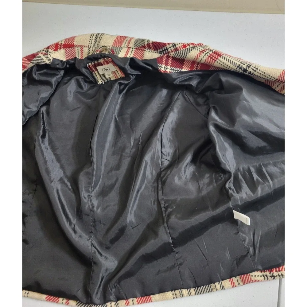Cato Plaid Moto Jacket Belted Zip‎ Biker Chic Red Black Womens Size Large
